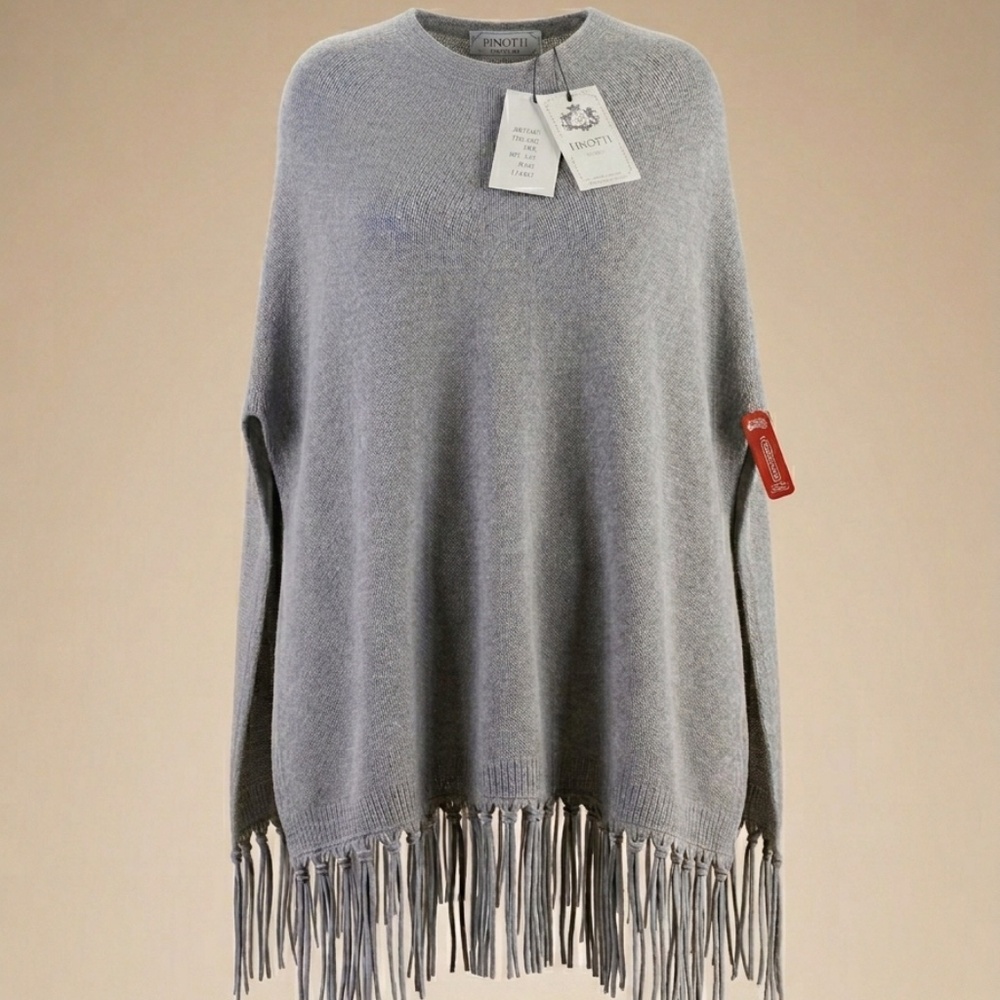 NWT Pinotti Italy Wool & Cashmere Poncho - Minimalist Heather Grey
